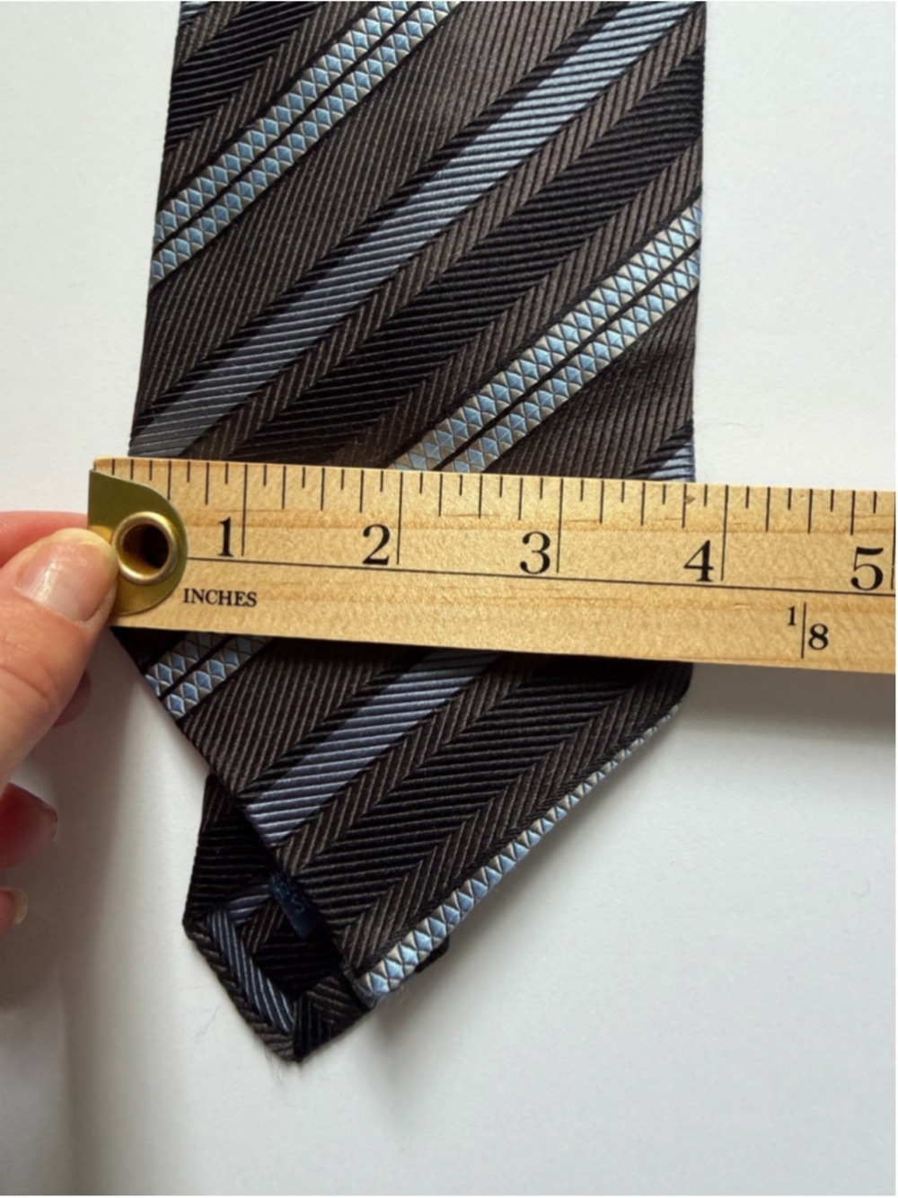 Polifroni Milano 100% Silk Tie Made in Italy Black Blue Striped Wide Vintage - Picture 7 of 7